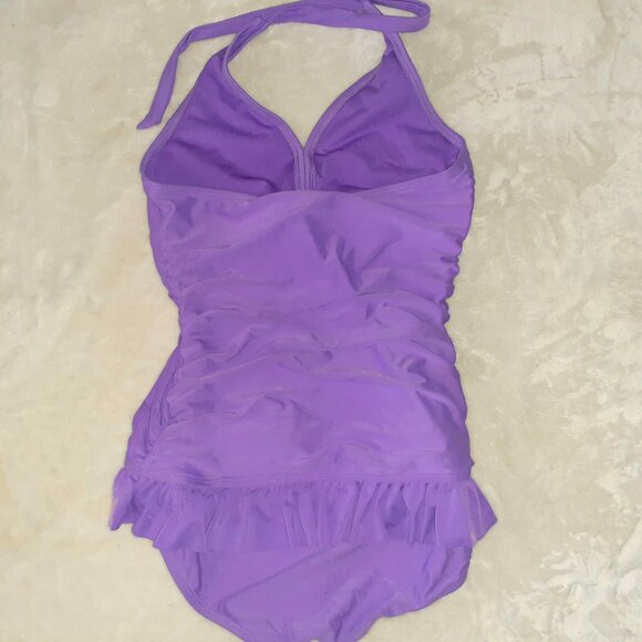 CIRCO 1 PC SWIMSUIT PURPLE RUFFLED RUCHED SIDES BATHING SUIT-GIRLS SIZE XL 14-16 - Picture 3 of 3